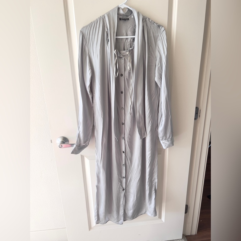 Ann Demeulemeester Silk Satin Tied Button Down Casual Relaxed Shirt Midi Dress - Picture 4 of 10